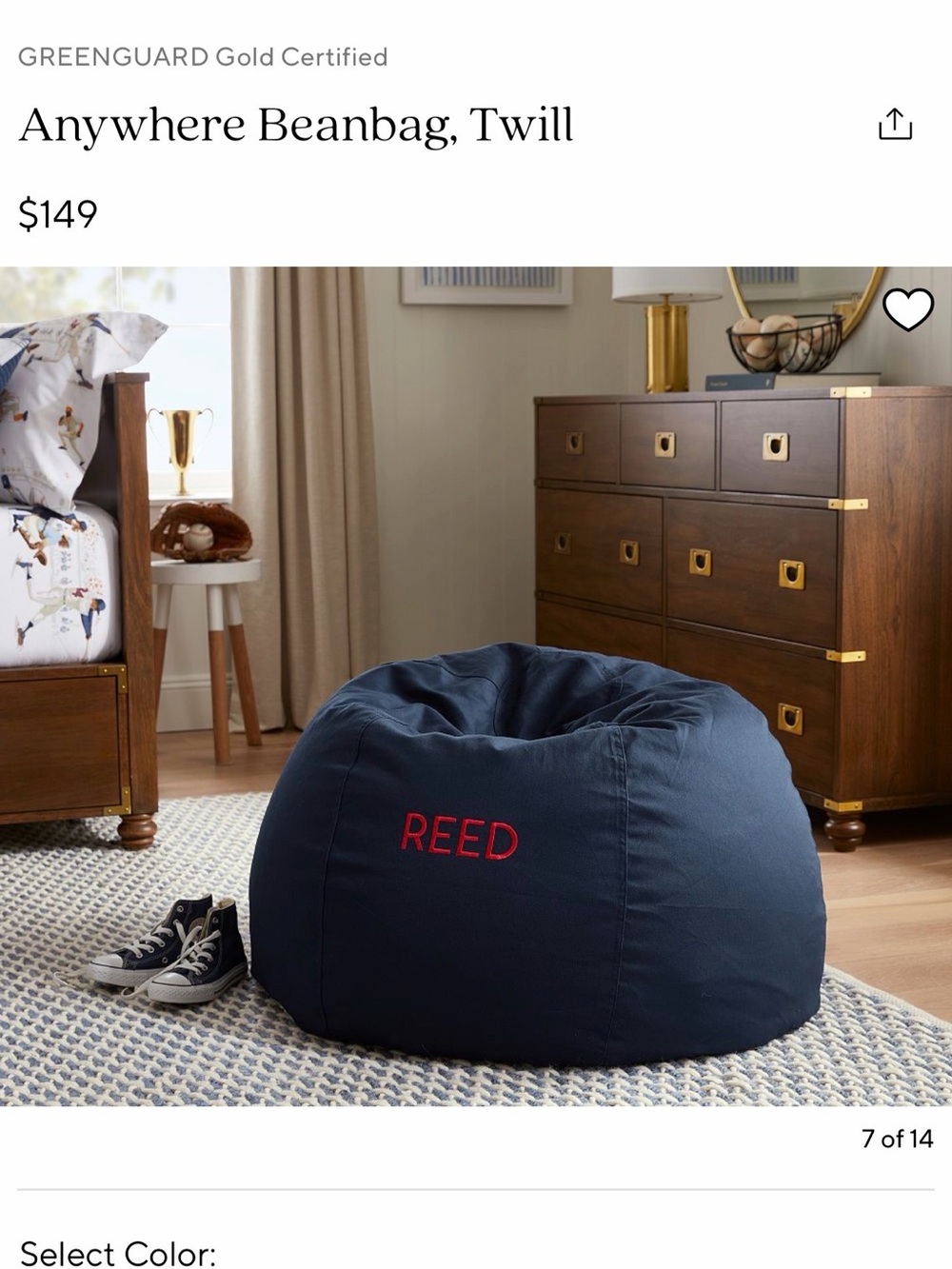Pottery Barn Navy Anywhere Beanbag Twill COVER in Navy, no embroidery